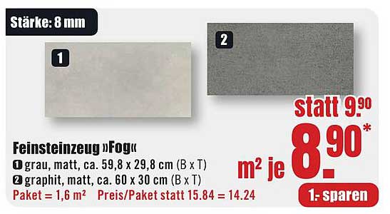 Feinsteinzeug »Fog« - 8 mm Stärke in Grau und Graphit