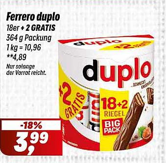 Ferrero duplo 18er + 2 GRATIS