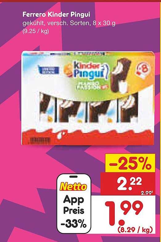 Ferrero Kinder Pingui, gekühlt, verschiedene Sorten, 8 x 30 g