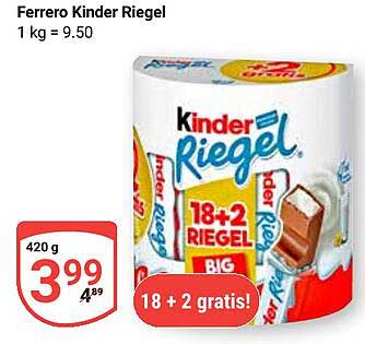 Ferrero Kinder Riegel 420 g - 18 + 2 gratis!