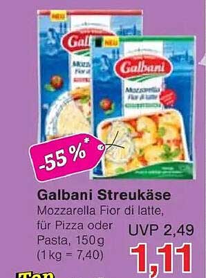 Galbani Streukäse Mozzarella Fior di latte für Pizza oder Pasta, 150g
