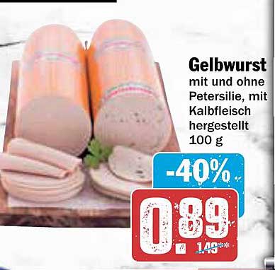 Gelbwurst mit und ohne Petersilie, mit Kalbfleisch hergestellt, 100 g