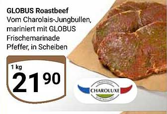 GLOBUS Roastbeef vom Charolais-Jungbullen, mariniert mit GLOBUS Frischmarinade Pfeffer in Scheiben