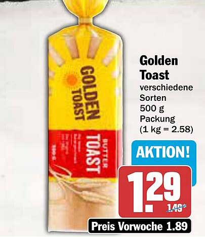 Golden Toast - verschiedene Sorten 500 g Packung