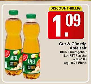 Gut & Günstig Apfelsaft 100% Fruchtgehalt 1L PET-Flasche