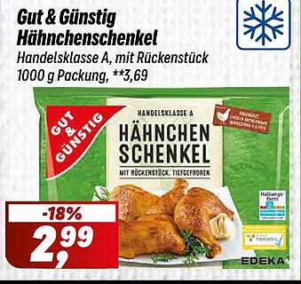 Gut & Günstig Hähnchenschenkel, Handelsklasse A, mit Rückenstück, 1000 g Packung