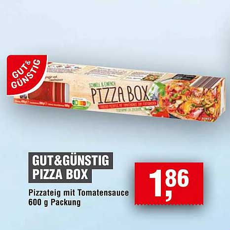 GUT& GÜNSTIG PIZZA BOX - Pizzateig mit Tomatensauce 600 g Packung