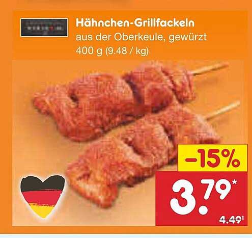 Hähnchen-Grillfackeln aus der Oberkeule, gewürzt 400 g