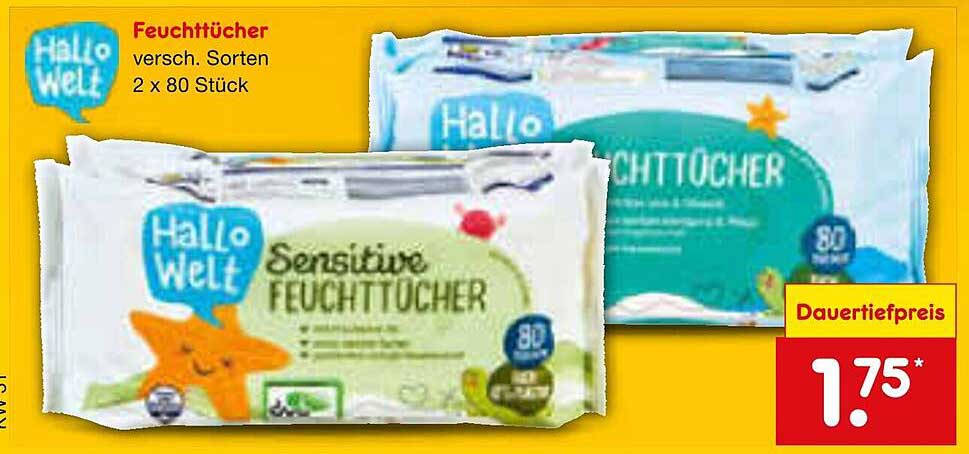 Hallo Welt Feuchttücher 2 x 80 Stück