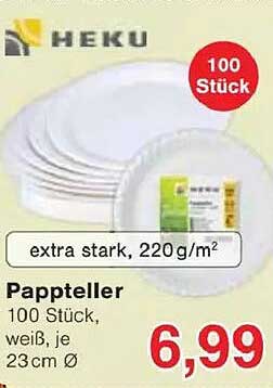 HEKU Pappteller 100 Stück, extra stark, 23 cm Ø