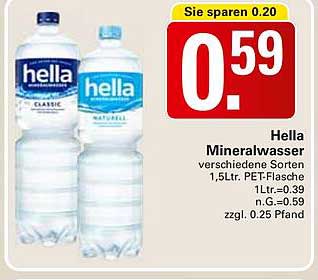 Hella Mineralwasser verschiedene Sorten 1,5L PET-Flasche
