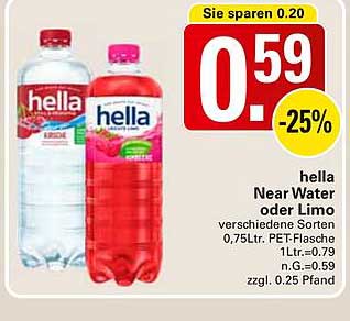 hella Near Water oder Limo 0,75 Ltr. PET-Flasche