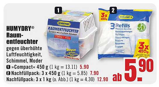 HUMYDRY® Raumentfeuchter 450 g, gegen überhöhte Luftfeuchtigkeit, Schimmel, Moder