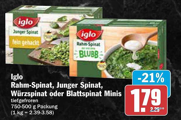 Iglo Rahm-Spinat, Junge Spinat, Würzspinat oder Blattspinat Minis
