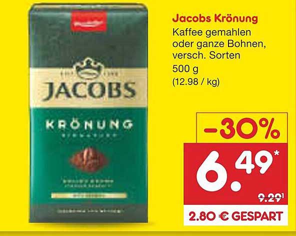 Jacobs Krönung Kaffee gemahlen oder ganze Bohnen, 500 g