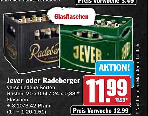 Jever oder Radeberger - Kasten mit Glasflaschen
