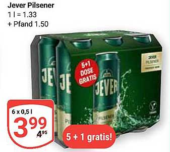 Jever Pilsener 6 x 0,5 l für nur 3,99 € – 5 + 1 gratis!