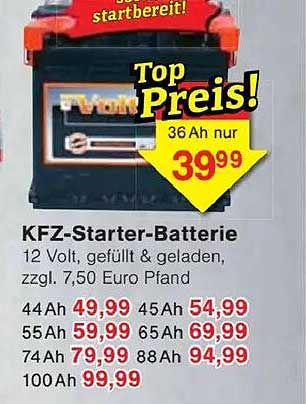 KFZ-Starter-Batterie 36Ah für nur 39,99 €