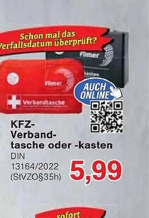 KFZ-Verbandstasche oder -kasten DIN 13164/2022 (STVZO§35h)