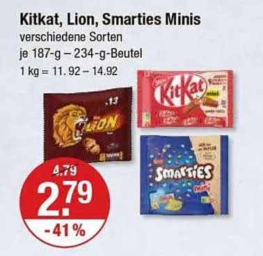 Kitkat, Lion, Smarties Minis - verschiedene Sorten