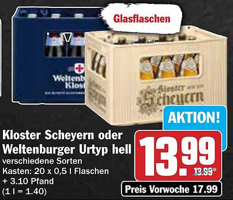 Kloster Scheyern oder Weltenburger Urtyp hell – Kasten 20 x 0,5 L