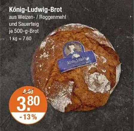 König-Ludwig-Brot aus Weizen-/Roggenmehl und Sauerteig je 500-g-Brot