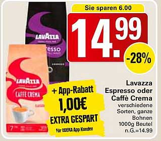 Lavazza Espresso oder Caffè Crema, verschiedene Sorten, ganze Bohnen 1000g Beutel