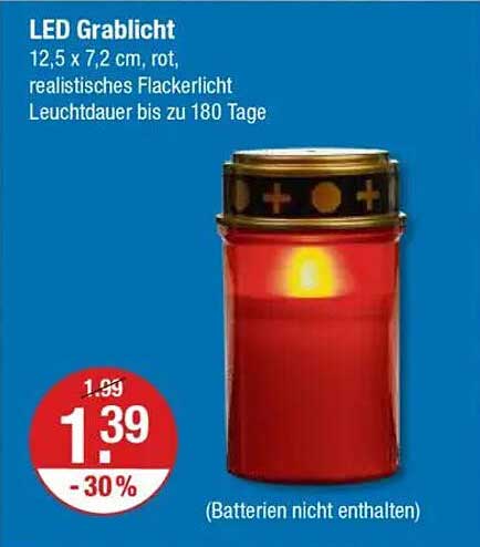LED Grablicht 12,5 x 7,2 cm, rot, realistisches Flackerlicht