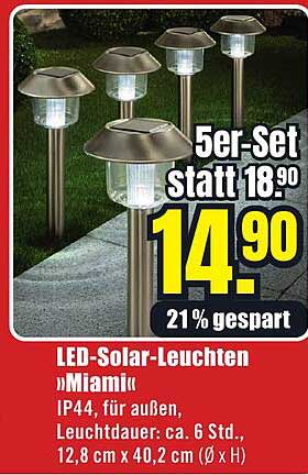 LED-Solar-Leuchten "Miami" 5er-Set