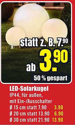 LED-Solarkugel IP44 für außen, mit Ein-/Ausschalter