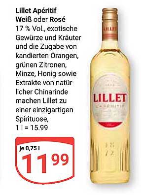 Lillet Apéritif Weiß oder Rosé