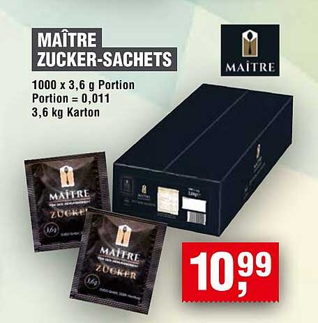 MAÎTRE Zucker-Sachets 1000 x 3,6 g