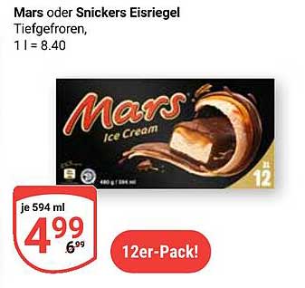 Mars oder Snickers Eisriegel 12er-Pack