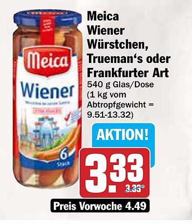 Meica Wiener Würstchen, Trueman's oder Frankfurter Art