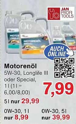 Motorenöl 5W-30, Longlife III oder Special, 5l für nur 29,99€