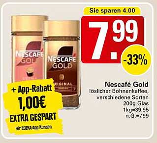 Nescafé Gold löslicher Bohnenkaffee, verschiedene Sorten 200g Glas