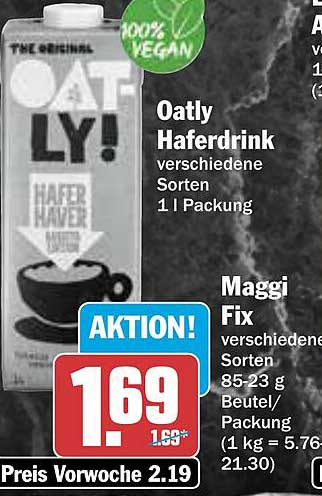 Oatly Haferdrink verschiedene Sorten 1 L Packung - jetzt nur 1,69 €