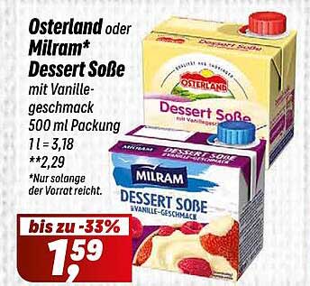 Osterland oder Milram* Dessert Soße mit Vanillegeschmack 500 ml