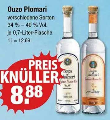 Ouzo Plomari - verschiedene Sorten 34 % – 40 % Vol. je 0,7-Liter-Flasche