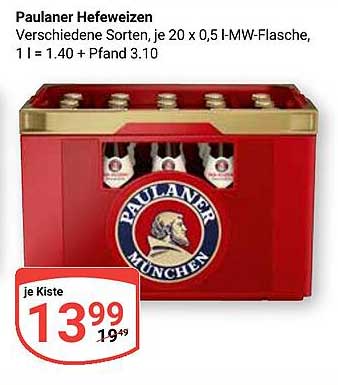 Paulaner Hefeweizen – 20 x 0,5 l MW-Flasche