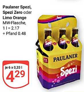 Paulaner Spezi, Spezi Zero oder Limo Orange 6 x 0,33 l