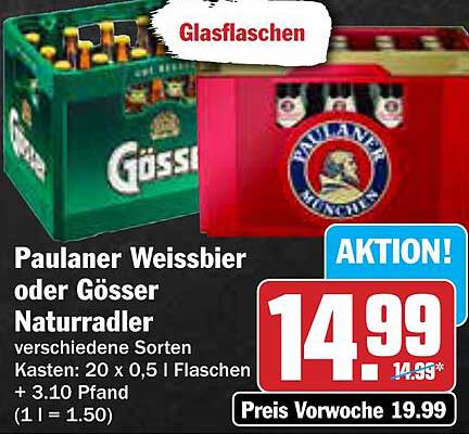 Paulaner Weissbier oder Gösser Naturradler