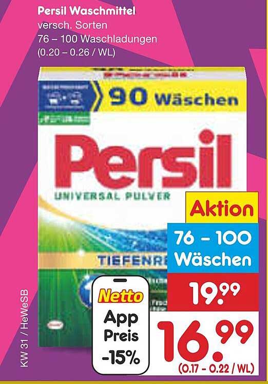 Persil Waschmittel, verschiedene Sorten, 76 – 100 Waschladungen