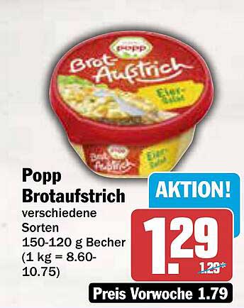 Popp Brotaufstrich verschiedene Sorten 150-120 g Becher