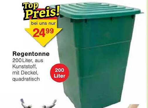 Regentonne 200 Liter aus Kunststoff mit Deckel, quadratisch