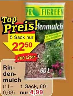 Rindenmulch 60 Liter für nur 4,99 €