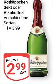 Rotkäppchen Sekt oder alkoholfrei, verschiedene Sorten, 0,75 l für 2,99 €