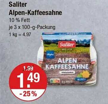 Saliter Alpen-Kaffeesahne 10 % Fett