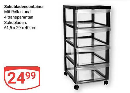 Schubladencontainer mit Rollen und 4 transparenten Schubladen