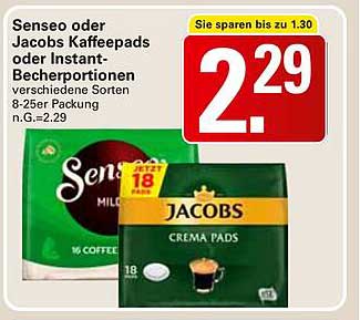 Senseo oder Jacobs Kaffeepads oder Instant-Becherportionen 8-25er Packung